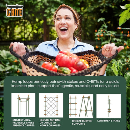 Locking Hemp Plant Tie Loops | Secure Vines and Branches to Stakes and C-Bites | Gentle Gardening Support for Climbing Plants and Vines | Durable and Reusable (100 Pack)