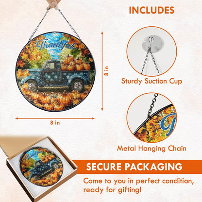 FLAGWIX Fall Decorations for Home - Tractor Stained Glass Window Hanging 8in - Sun Catchers Indoor Window, Fall Gifts for Women Men, Thanksgiving Decorations Suncatcher, Thanksgiving Gifts for Mom Dad