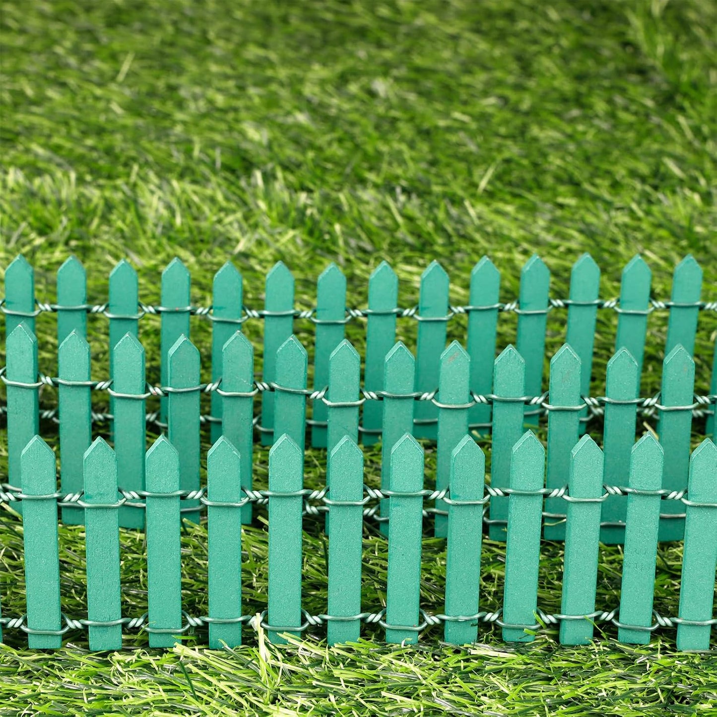 Mini Fairy Garden Fence, 35.5x2 Inch Cuttable Small Wood Picket Fence, DIY Miniature Accessories Decoration for Dollhouse, Crafts, Vegetable Platter, Cake(Dark Green)