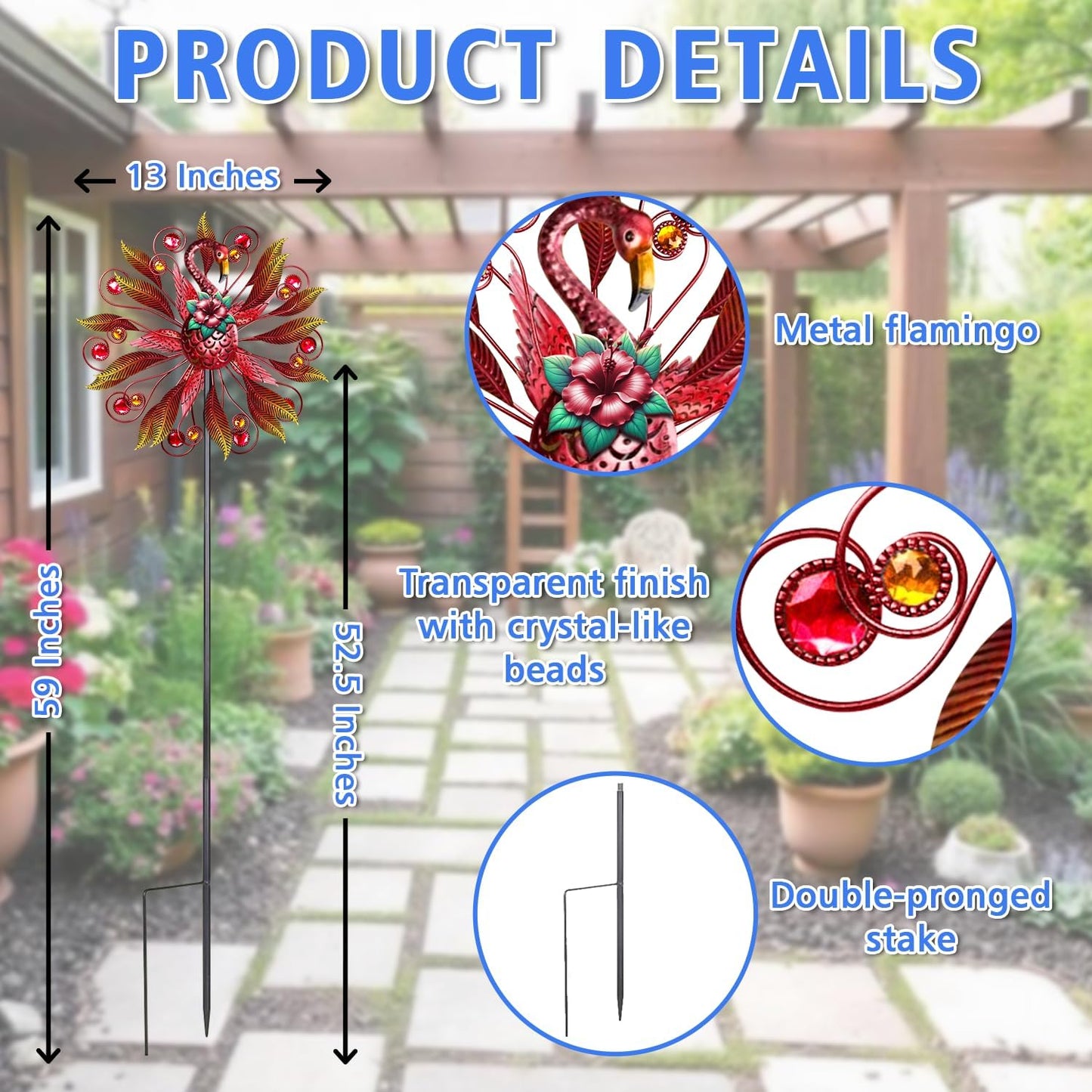 Flamingo Wind Spinner for Garden, Double Wind Sculpture Flamingo Wind Spinner for Garden Patio Yard Decor