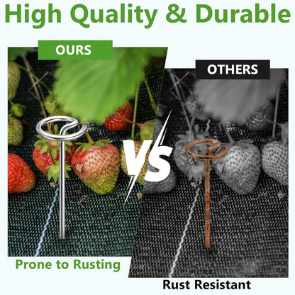 50 Pcs Landscape Pins, Thickened 8 Gauge Circle Top Landscape Fabric Pins, 6 Inch Galvanized Garden Stakes, Rust-Resistant, Heavy Duty Ground Pin for Securing Lawn Fabric Weed Barrier