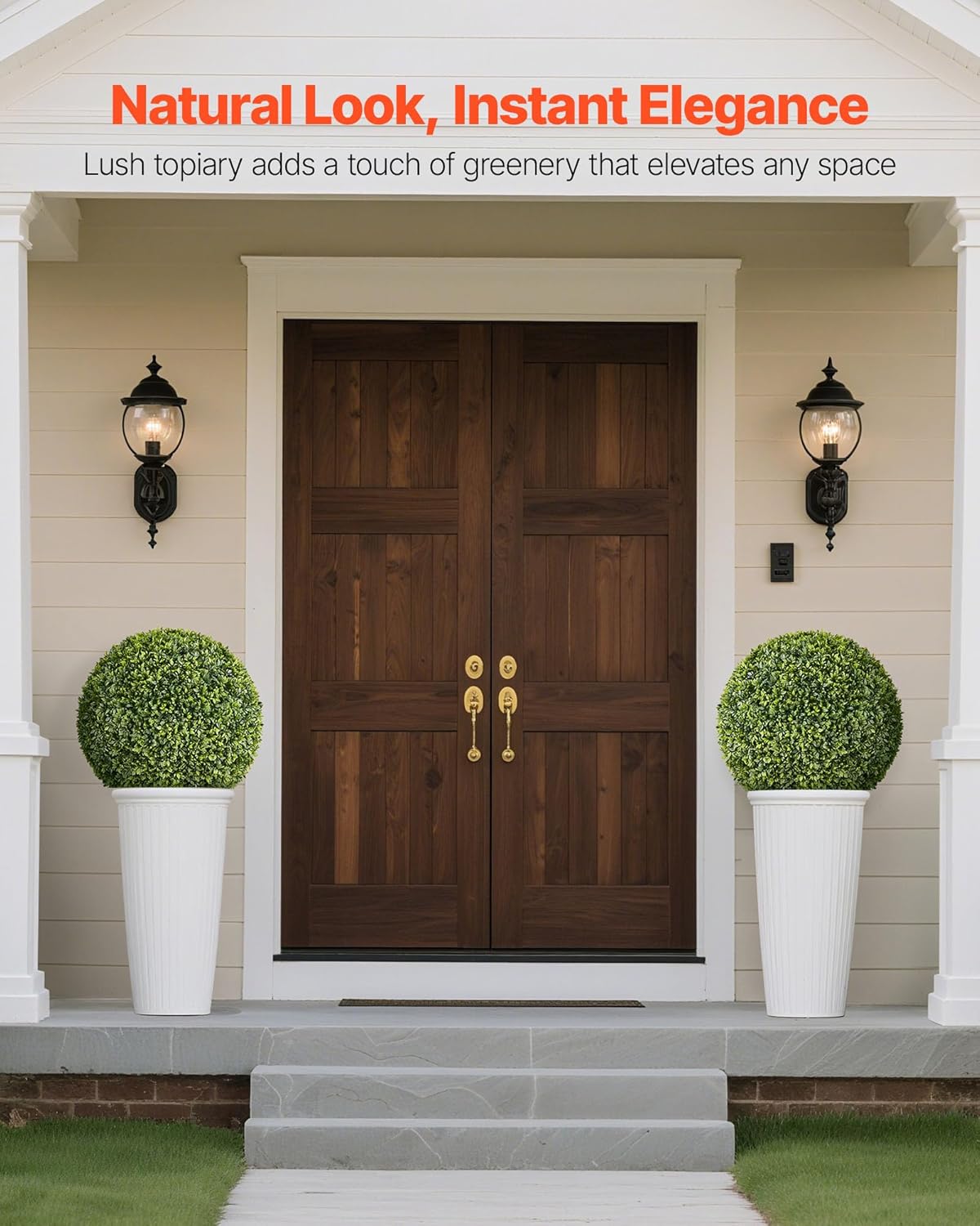 VEVOR Artificial Topiary Ball, 23 inch Faux Boxwood Plant Balls, Fake Silk Tree Look Real, Easy Assembly for Decor Front Porch Outdoor Patio Garden Balcony Backyard and Indoor Home Wedding, Green