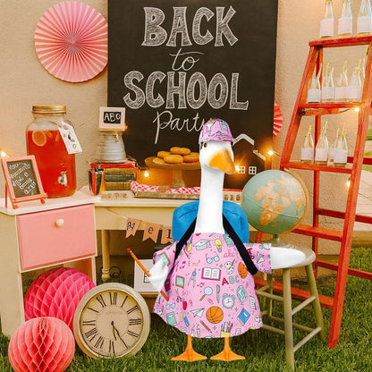 Back to School Porch Goose Outfits,4Pcs Yard Goose Statue Clothes for 23" Geese Clothes Patio Lawn Garden Decoration