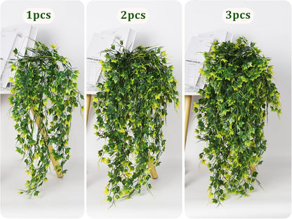 RECUTMS Artificial Plant Fake Plants Artificial Hanging Plants Faux Ivy Plant with Yellow Leaf Fake Hanging Plant Indoor Decoration House Party Garden Room Wall Decor（Yellow）