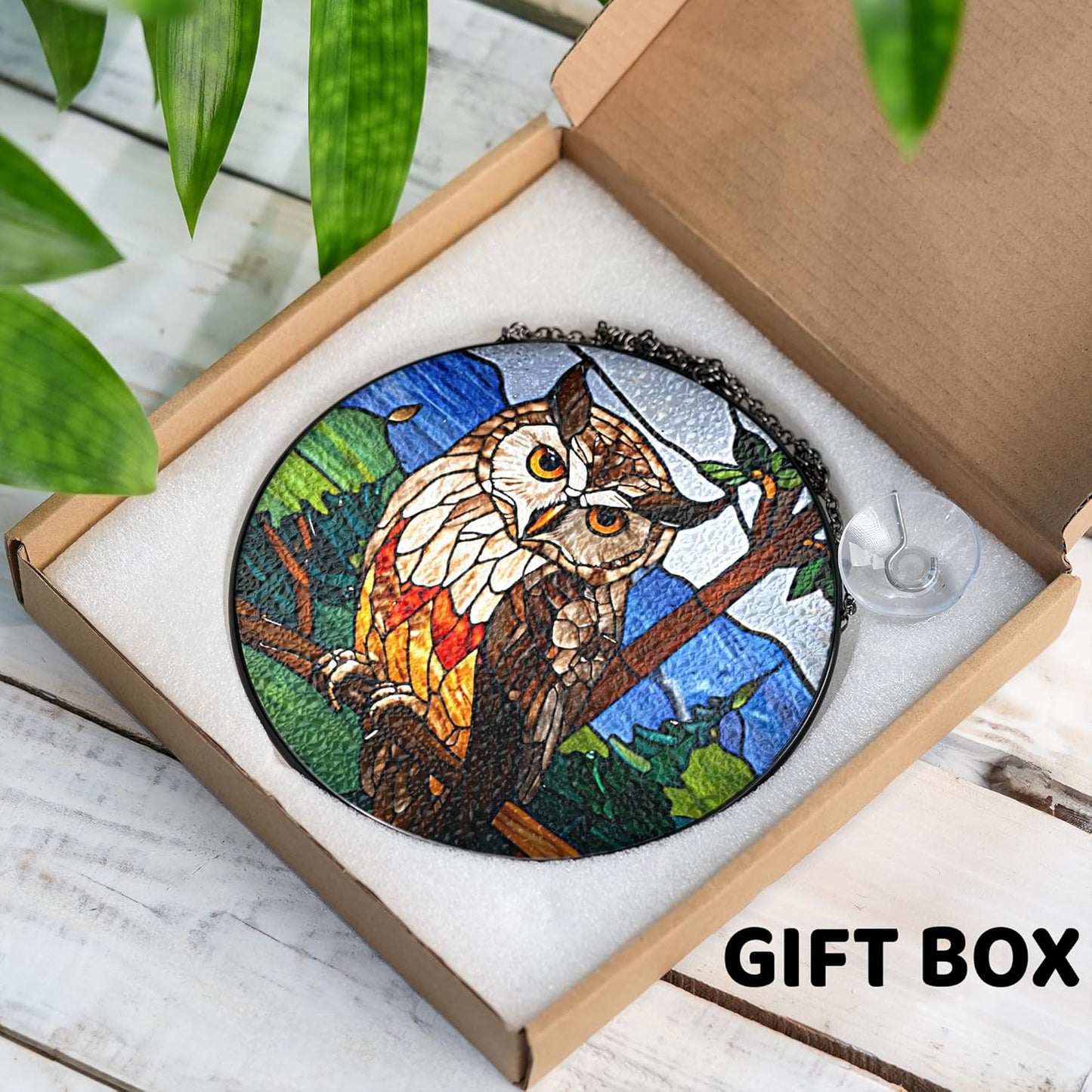 Owl Stained Glass Suncatchers Art Glass Owls for Sun Catcher Indoor Window Gifts for Pet Animal Nature Floral Lovers Women Grandma Mom Friend Painted Panel Décor