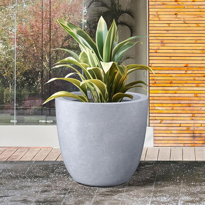 Kante 18 Inch Dia Round Concrete Planter, Indoor Outdoor Large Plant Pot with Drainage Hole and Rubber Plug for Home Patio Garden, Slate Gray