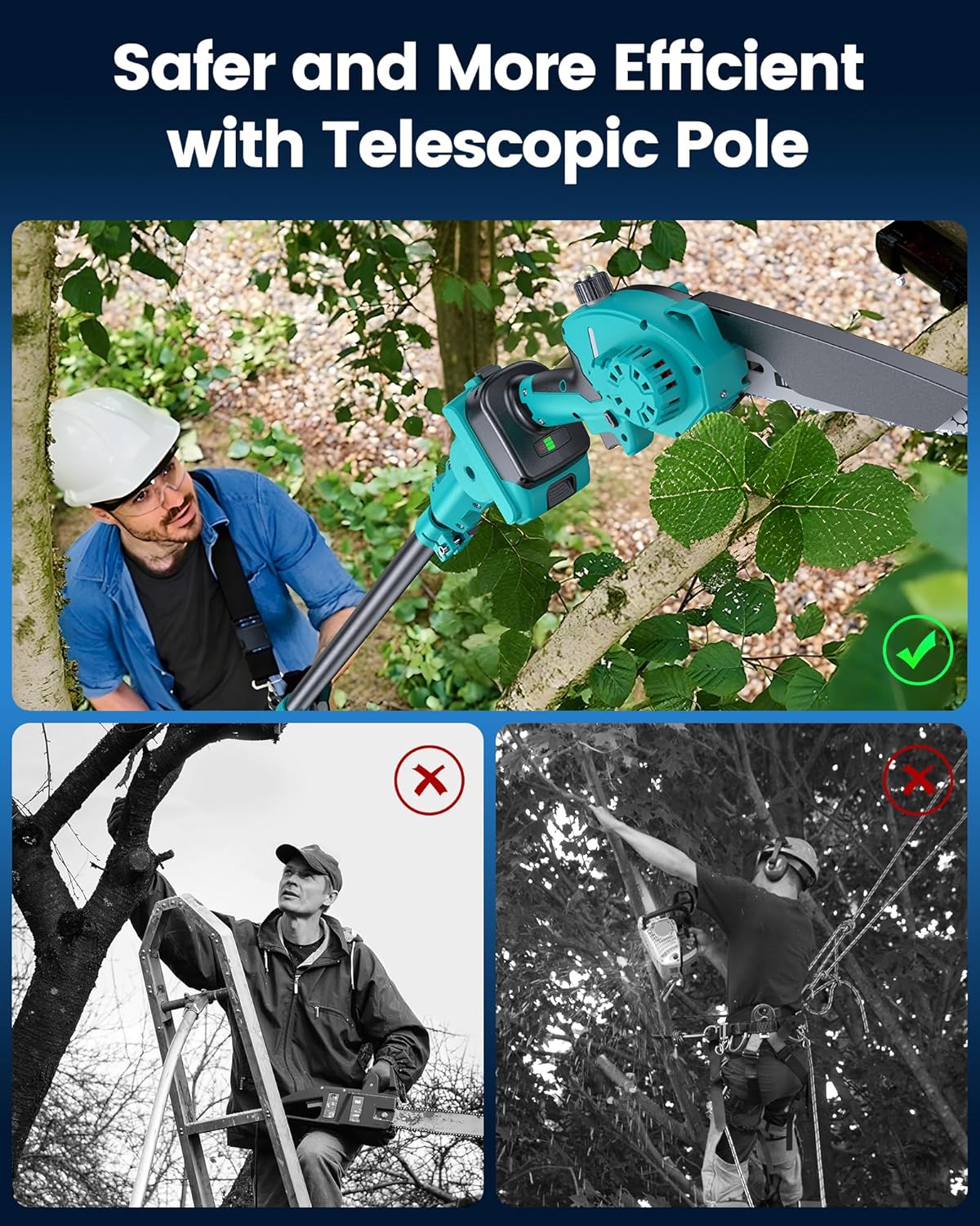 Cordless Pole Saw&Mini Chainsaw,2-IN-1 6 inch Electric Handheld Chain Saw with 2pcs 2000mAh Rechargeable Batteries,Pole Saws with Extension Pole for Tree Trimming Wood Cutting,Ideal Gifts for Men Dad