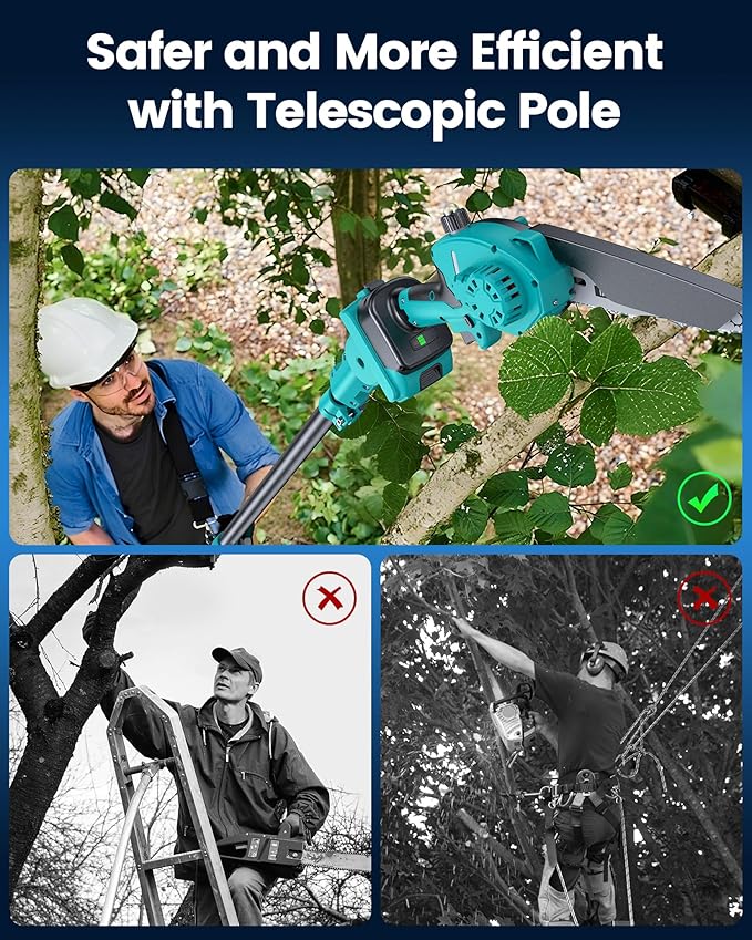 Cordless Pole Saw&6 inch Mini Chainsaw 2-IN-1,2PCS 4000mAh Rechargeable Batteries for Electric Tree Trimmer,Pole Saws with Extension Pole for Tree Trimming Wood Cutting,Ideal Gifts for Men Dad