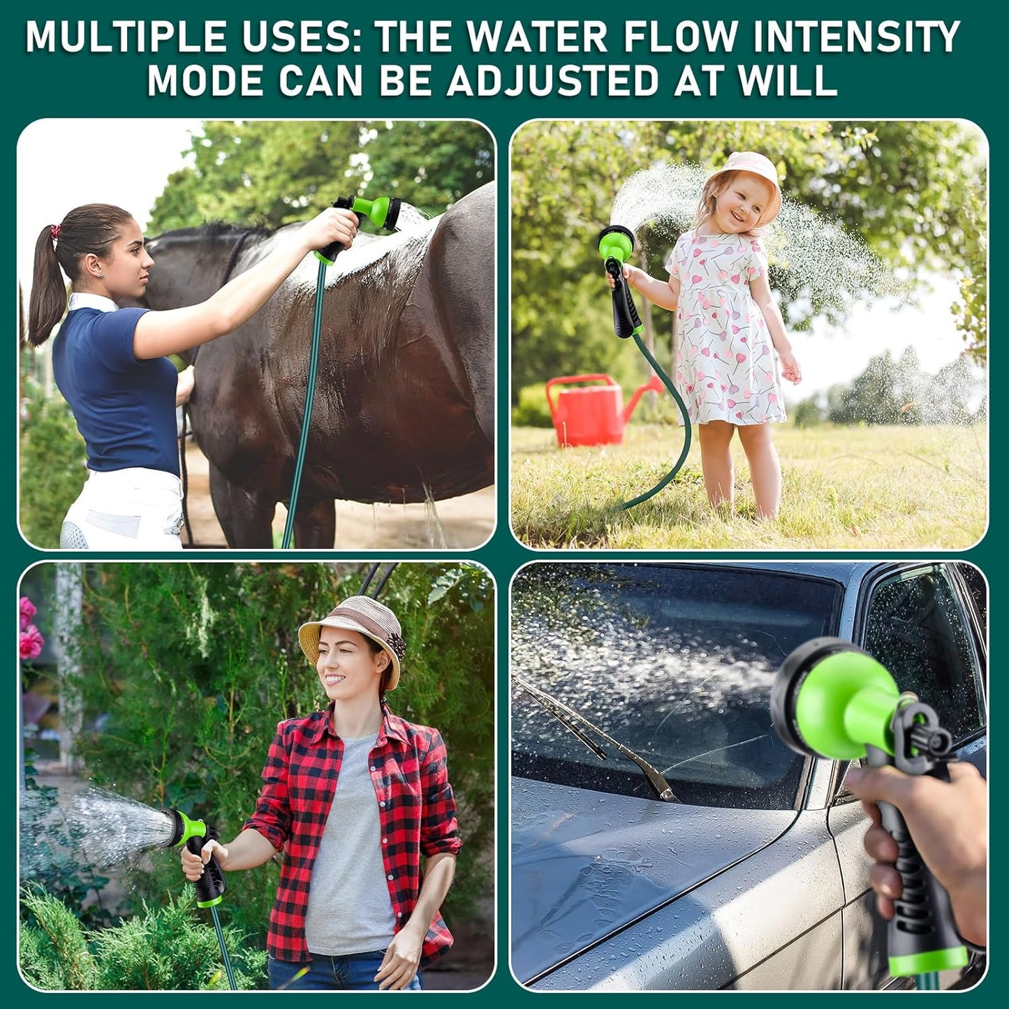 Pangda 25 Ft x 3/8'' Coil Garden Hose EVA Recoil Garden Self Coiling Expanding Water Hose with 6 Function Spray Nozzle Universal 3/4'' Brass Connector Fitting for Outdoor Yard(Green)