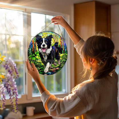 8″ Stained Glass Window Hanging Ornament, Border Collie Stained Glass Suncatcher Ornament, Sun-Catcher Window Decor | Gifts for Dog Lovers, Dog Lover Gift, Pet Lover Gift