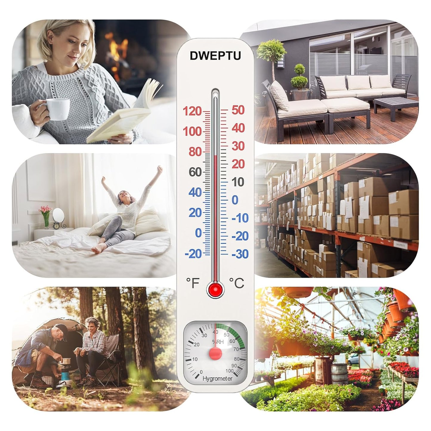 Outdoor/Indoor Thermometer Hygrometer Humidity Monitor Temperature Humidity Gauge Meter with Celsius/Fahrenheit (℃/℉) for Patio Field Cellar Garden Humidors Greenhouse Closet by DWEPTU