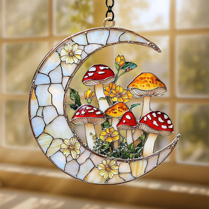 Boho Crescent Moon Mushroom Acrylic Suncatcher Stained Glass Effect Window Car Hanging Christmas Ornament Indoor Outdoor Decor Garden Sun Catcher Bohemian Lover for Women Mom Grandma