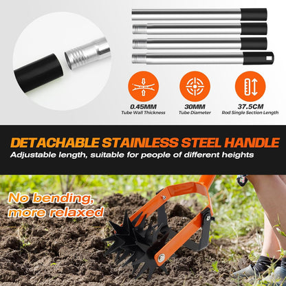 72 Inch Rotary Cultivator Tool, Hand Tiller for Gardening, 2-in-1 Garden Cultivator with Adjustable Handle for Loosening Soil and Weeder