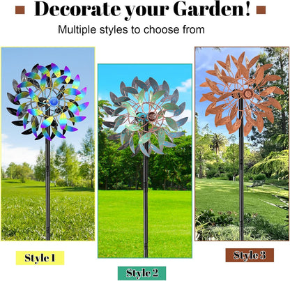 Metal Outdoor Wind Spinner, 2-Way Wind Sculpture Spinner with Metal Stake, Waterproof 360 Degrees Kinetic Windmill Art Decoration for Patio Garden Lawn (Rust)