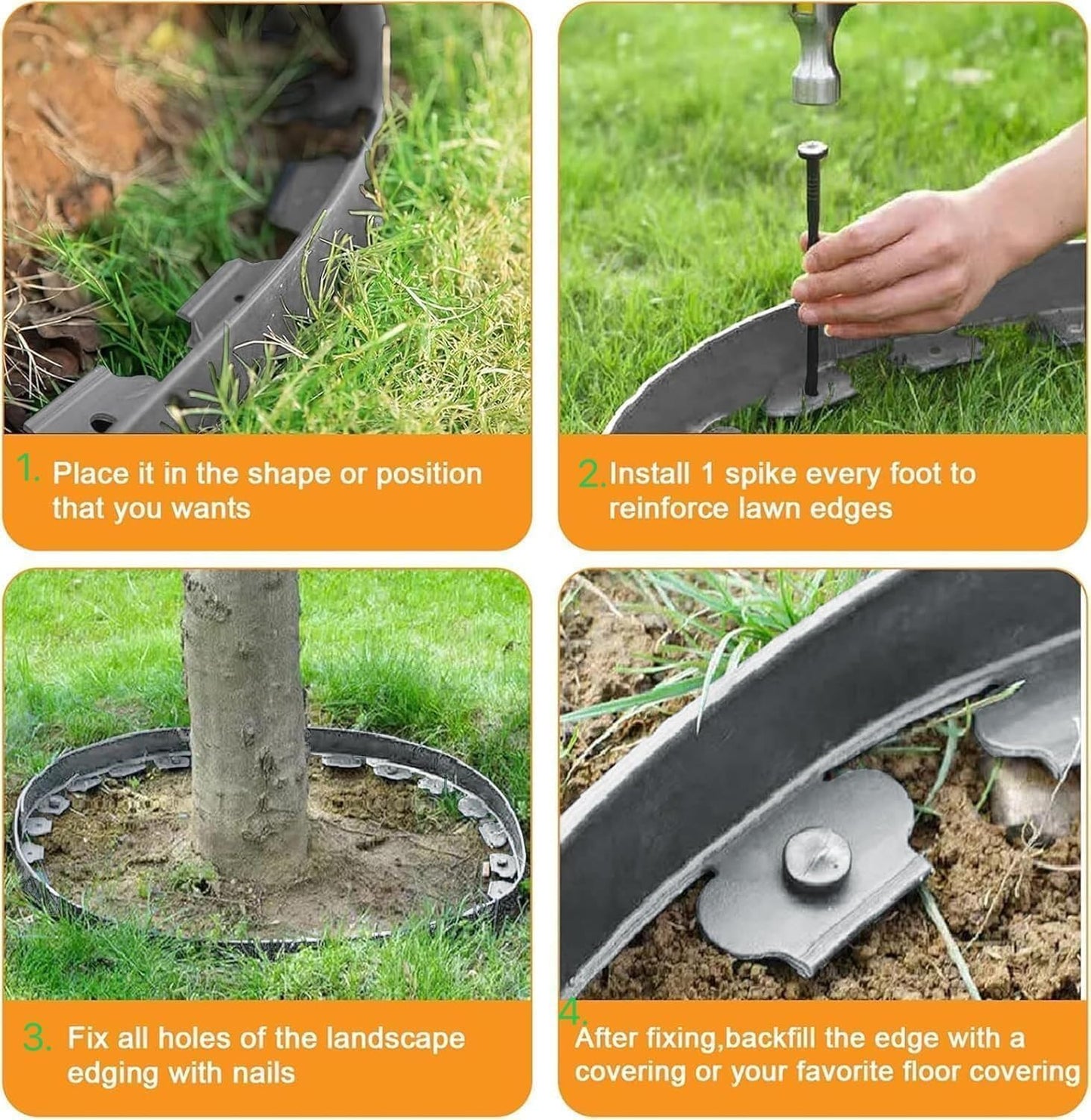 Landscape Edging Border,66ft Garden Edging Garden Borders Edging【4INCH Hight】 Paver Edging Include 60 Stakes, Flexible Lawn Edging Border for Yard, Lawn, Gardens (Grey)