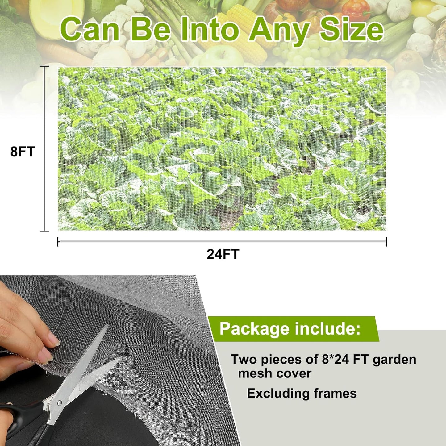 Garden Netting, 2 Pack 8x24Ft Ultra Fine Mesh Netting Pest Barrier Protection Bird Mosquito Net Plants Cover for Vegetables Fruits Flowers Crops Greenhouse Row Cover Raised Bed Patio Mesh Netting