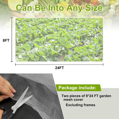 Garden Netting, 2 Pack 8x24Ft Ultra Fine Mesh Netting Pest Barrier Protection Bird Mosquito Net Plants Cover for Vegetables Fruits Flowers Crops Greenhouse Row Cover Raised Bed Patio Mesh Netting