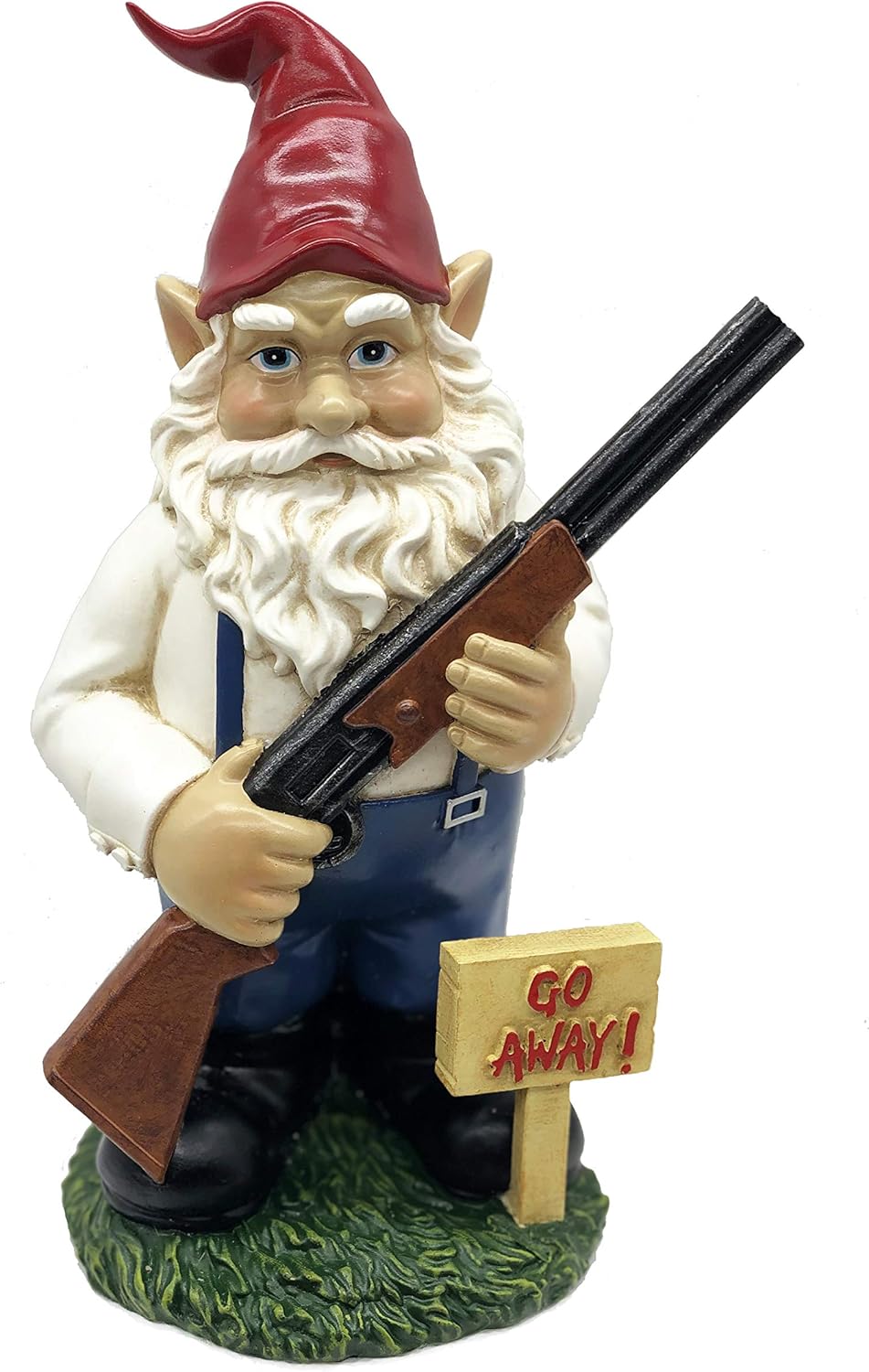 Gnome with Rifle Garden Statue, Go Away Lawn Gnome, Funny Angry Garden Decoration - 10.5 Inches