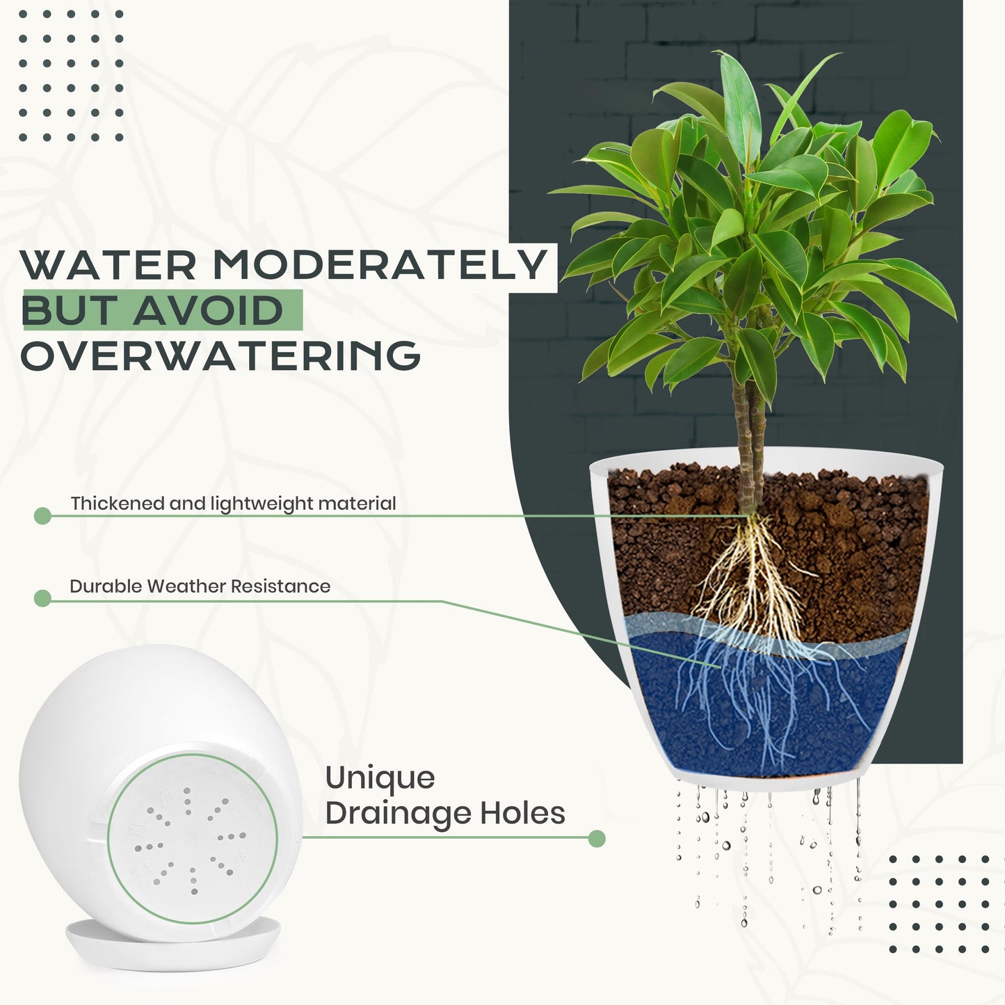 Plant Pots Indoor with Drainage, 10 Pack Multi-Size Planters Set, White
