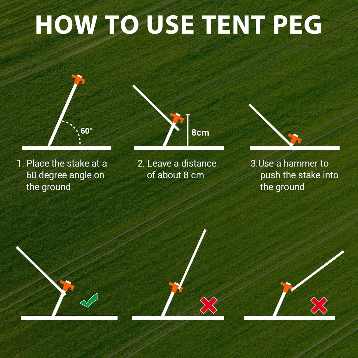 Eurmax USA Galvanized Non-Rust Camping Family Tent Pop Up Tent Stakes Canopy Anchors Heavy Duty 10pc-Pack, with 4x10ft Ropes & 1 Orange Stopper