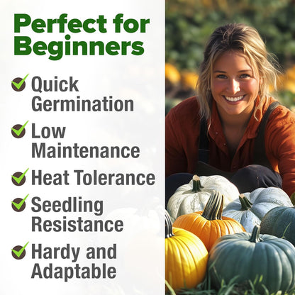 HOME GROWN 𝗨𝗦𝗔 𝗣𝗥𝗘𝗠𝗜𝗨𝗠 5 Pumpkin Seeds Mix - 40 Seeds 𝗡𝗢𝗡-𝗚𝗠𝗢 Heirloom Pumpkin for Planting Ideal Garden for Unique Varieties Yellow Paris and Casper, Culinary and Decorative Use