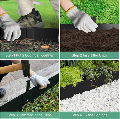 10 Inch Steel Garden Edging Borders, 40" L x 10" H Strips Metal Landscape Edging - Bendable Metal Edging with 6 Clips Edge for Landacaping Lawn Yard (20Ft Total, Black)