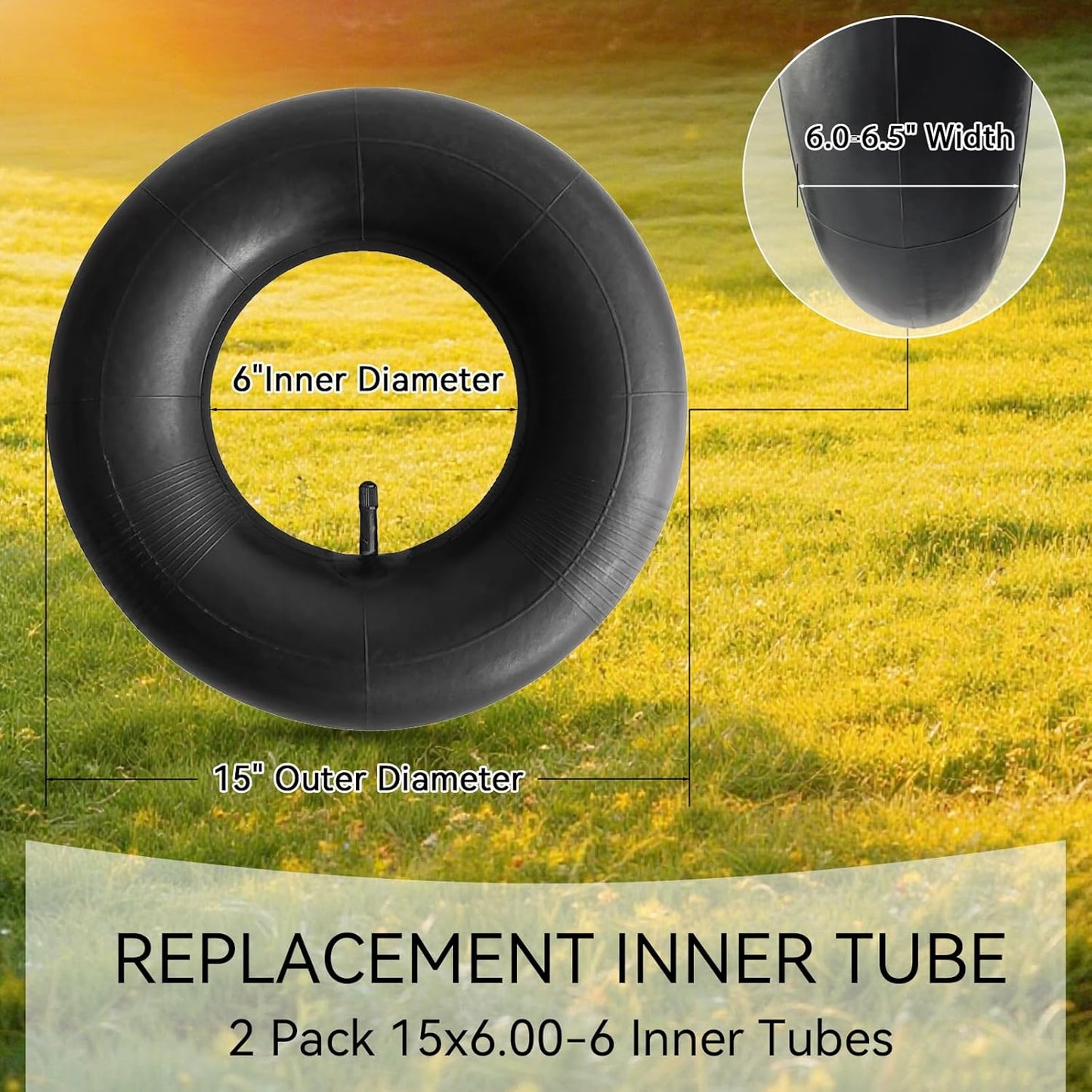 2 Pack 15x6.00-6" Inner Tubes 6.00/6.50-6 Replacement Lawn Mower Tire Tube with TR-13 Valve Stem for Yard Tractors, Wheelbarrows, ATVs, Golf Carts and More