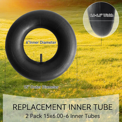 2 Pack 15x6.00-6" Inner Tubes 6.00/6.50-6 Replacement Lawn Mower Tire Tube with TR-13 Valve Stem for Yard Tractors, Wheelbarrows, ATVs, Golf Carts and More