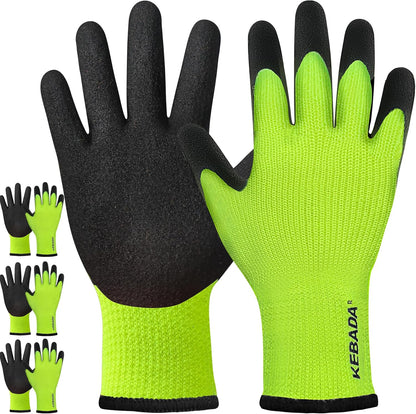 Kebada T3 Winter Work Gloves for Men and Women, Warm Knit Cold Weather Work Gloves, Thermal Insulated Freezer Gloves, 100% Latex Coating Non-slip Grip, Long Wrist Design, 3 Pairs, Green, Small