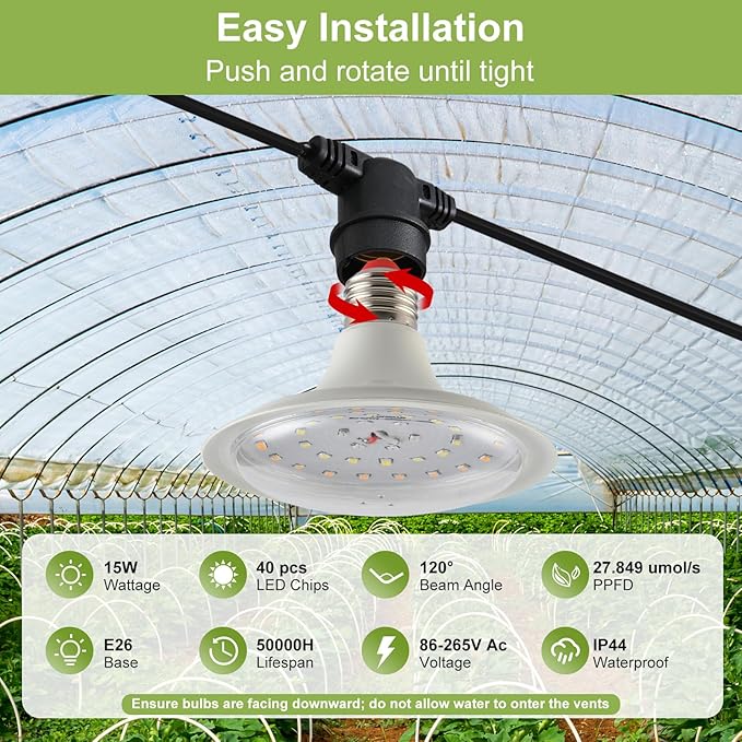 Outdoor Grow Lights for Plants, Full Spectrum Greenhouse Grow Light, Waterproof String Grow Light, 42FT Adjustable Cord, for Vegetables, Seedlings, Flowers (12 Lights)
