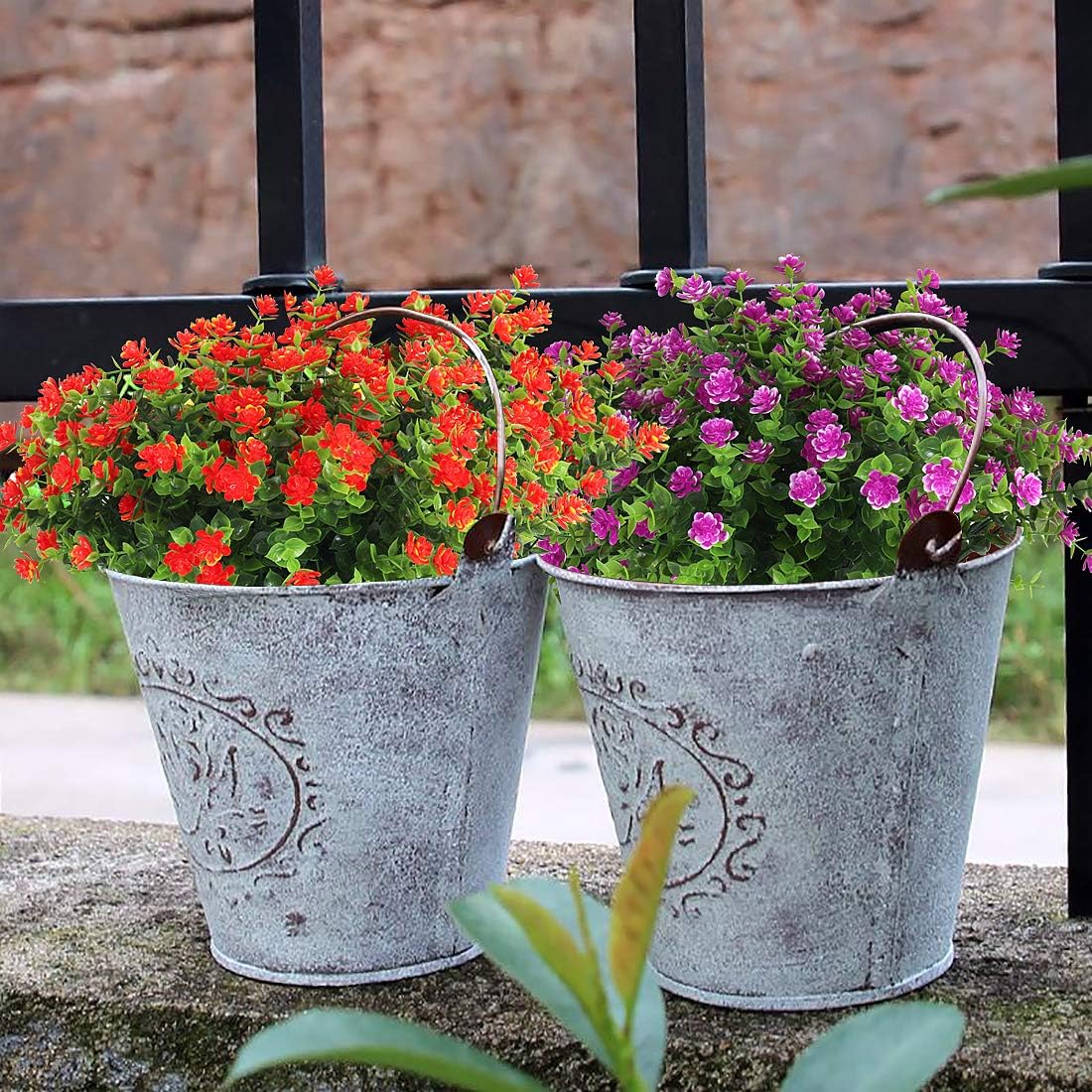 RECUTMS 8 Bundles Artificial Flowers Outdoor UV Resistant Plants Fake Greenery Foliage Shrubs for Indoor Outside Hanging Plants No Fade Faux Plastic Plants Garden Porch Window Box Décor (Fuchsia)