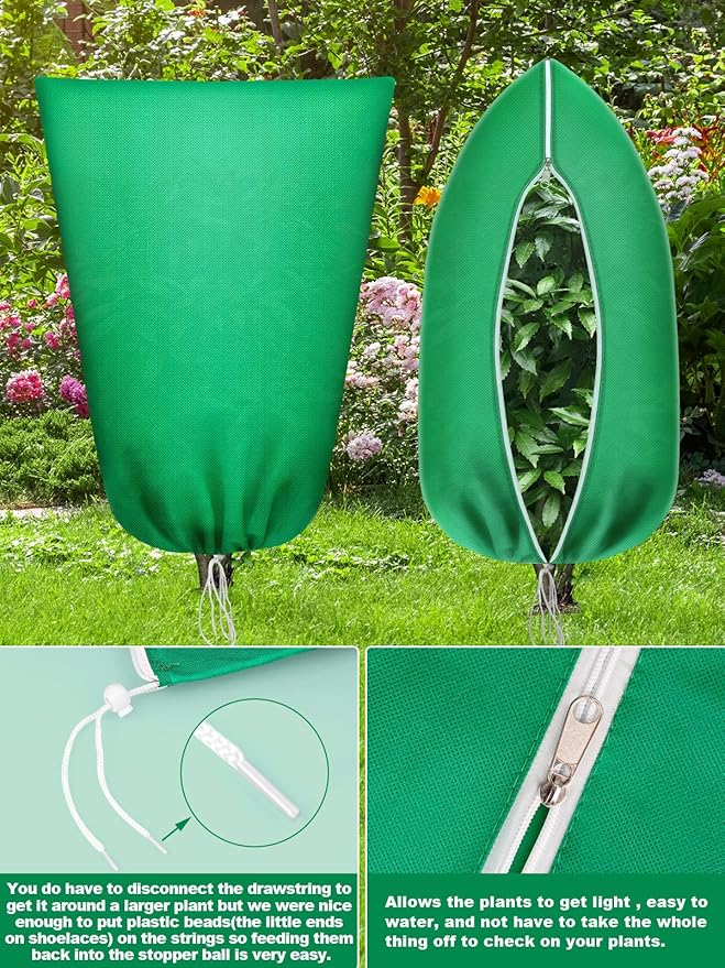 Abimars Thicker Plant Covers Freeze Protection Jacket 2.36 oz/yd², 2'x3.2' Reusable Winter Plant Covers with Drawstring & Zipper, 2 Pack Light, Porous Fabric for Plant Breathing