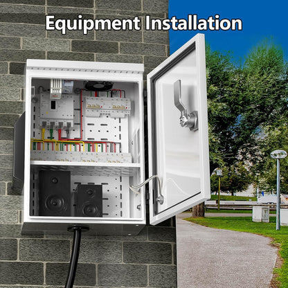 Outdoor Electrical Box with Thermostat and Fan, Cold-Rolled Steel Plate, Aluminum Alloy Back Beam, One-Piece Ventilation Design, IP65 Waterproof, Wall/Pole Mounted. (15.7" x 11.8" x 5.9")
