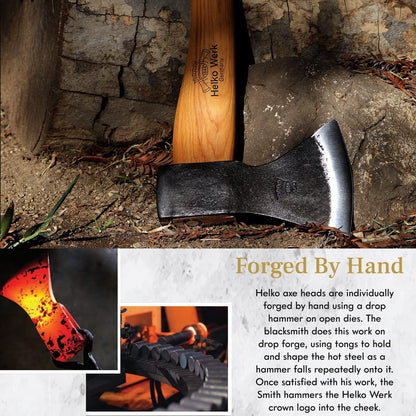 1844 Helko Werk Germany Traditional Hessen Woodworker Axe - Made in Germany Hand Forged Felling Axe and Cutting Axe, Forest Axe for Felling Tree - Head 2-3/4 lbs, Handle 28 in. (Hessen) #13563