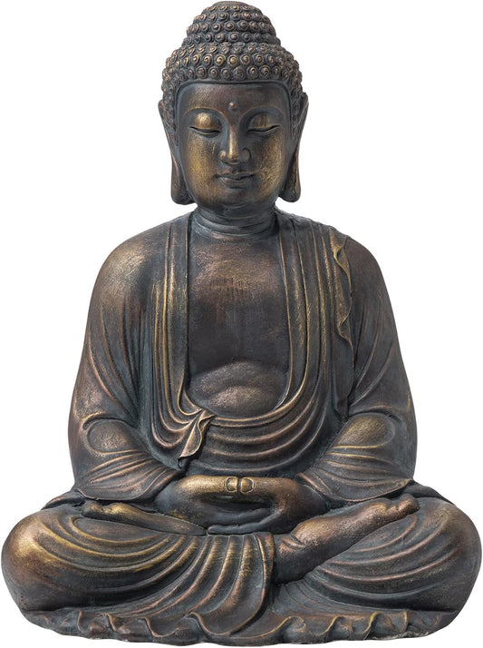 Glitzhome GH20384 22.75" Indoor Outdoor Sitting Meditating Buddha Zen Statue, 22.75 Inch Tall