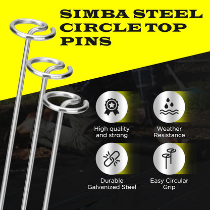 8 Gauge Circle Top Lanscape Pins - 25 Pack x 6 Inch Galvanised, Heavy Duty, Not Easy to Bend, Garden Stakes for Tarps, Lawn Turf, Weed Mats, More Holding Power (25 Pins)