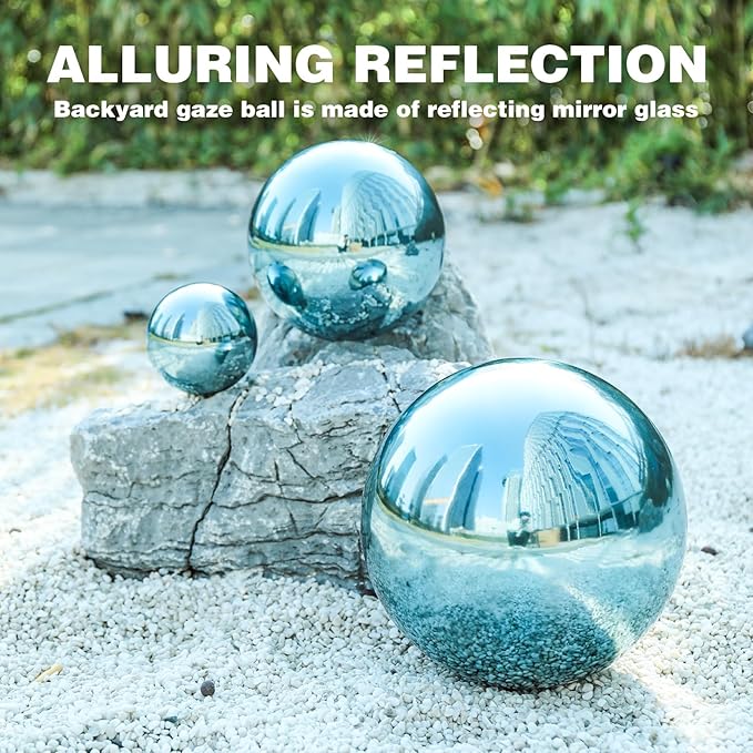 VCUTEKA Gazing Ball, Polished Glass Mirror Hollow Sphere for Garden, Lawn, Yard, Outdoor Decoration, Reflective Garden Globe, 3 Psc