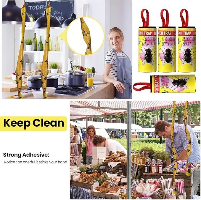 Qualirey 160 Pack Fly Strips Sticky Fly Trap Indoor Outdoor Hanging Fly Ribbon Tape Paper Flying Insect Trap Gnat Killer Traps for Fruit Flies, Bug, Insect, Pest (Yellow)