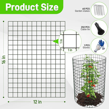 16 Pack Plant Protectors from Animals, 16"x 12" Wire Plant Protector, Wire Cages for Plants with Stakes and Cable Ties, Metal Plant Cages for Plants, Vegetables, Flowers