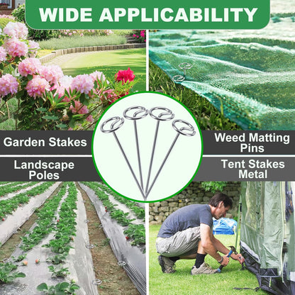 150Pcs Landscape Garden Staples - 6 Inch Circle Landscape Fabric Pins, Strong and Not Easy to Bend, with Hook Tool, Suitable for Outdoor Gardening, Garden, Turf, Fabric