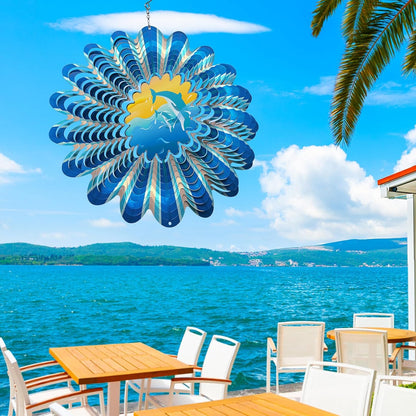 Animated Dolphin Wind Spinner | 3D Holographic Stainless Steel Kinetic Wind Spinners, Magical Dolphins Leaping Illusion, Outdoor Yard Art Garden Decor, Gift for Ocean Lover