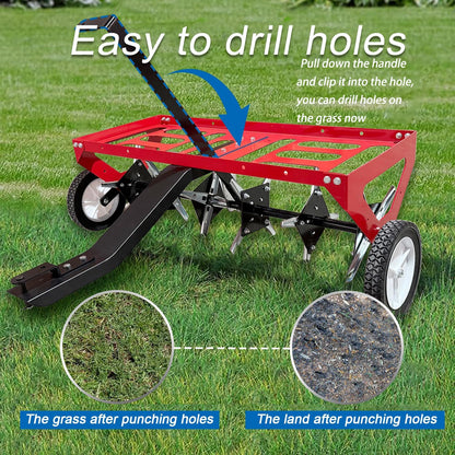 kerlista Tow Behind Lawn Plug Aerator and Heavy Duty Lawn Aerator for Tractors Ride-On Mowers and ATVs and Durable Steel Construction 40-Inch Working Width 3-Inch Spike Depth-Red