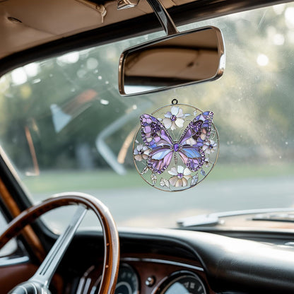 Violet Butterfly Acrylic Suncatcher Stained Glass Effect Window Car Hanging Christmas Ornament Indoor Outdoor Decor Garden Sun Catcher Panels for Butterfly Lover for Women Mom Grandma