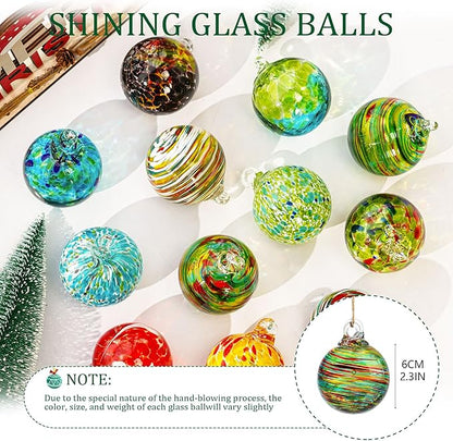 6 Pcs Blown Glass Ornaments Balls, 2.3inch Hand Blown Glass Christmas Ornaments for Tree, Hanging Gazing Ball Friendship Ball Witch Balls for Window Garden Home Decor for Women