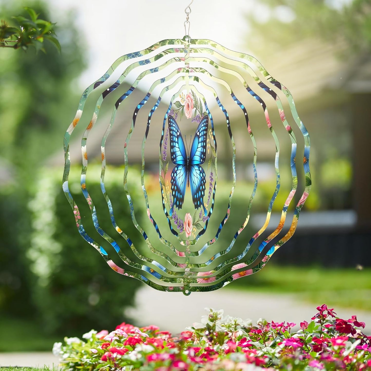 FLAGWIX Christmas Butterfly Wind Spinners Outdoor - 3D Stainless Steel Metal Wind Spinners 12 in - Birthday Gifts for Mom, Butterfly Gifts for Women, Yard Decorations Outdoor, Christmas Decorations