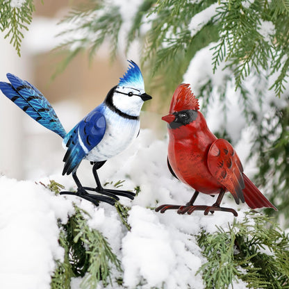 Shorayn Cardinal Decor Garden Statues Metal Bird Yard Art Sculptures,Standing Blue Jay Figurine Outdoor Decoration for Lawn Ornament,Christmas Housewarming Birthday Gifts for Women