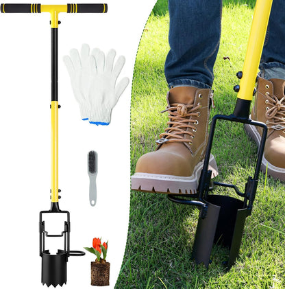 Bulb Planter Tool Long Handle, Plant Hole Digger with Soft Grip and Serrated Base, Heavy Duty 5-in-1 Sod Lawn Grass Plugger Tool Planting Digger Garden Transplanter for Tulips Iris Flower