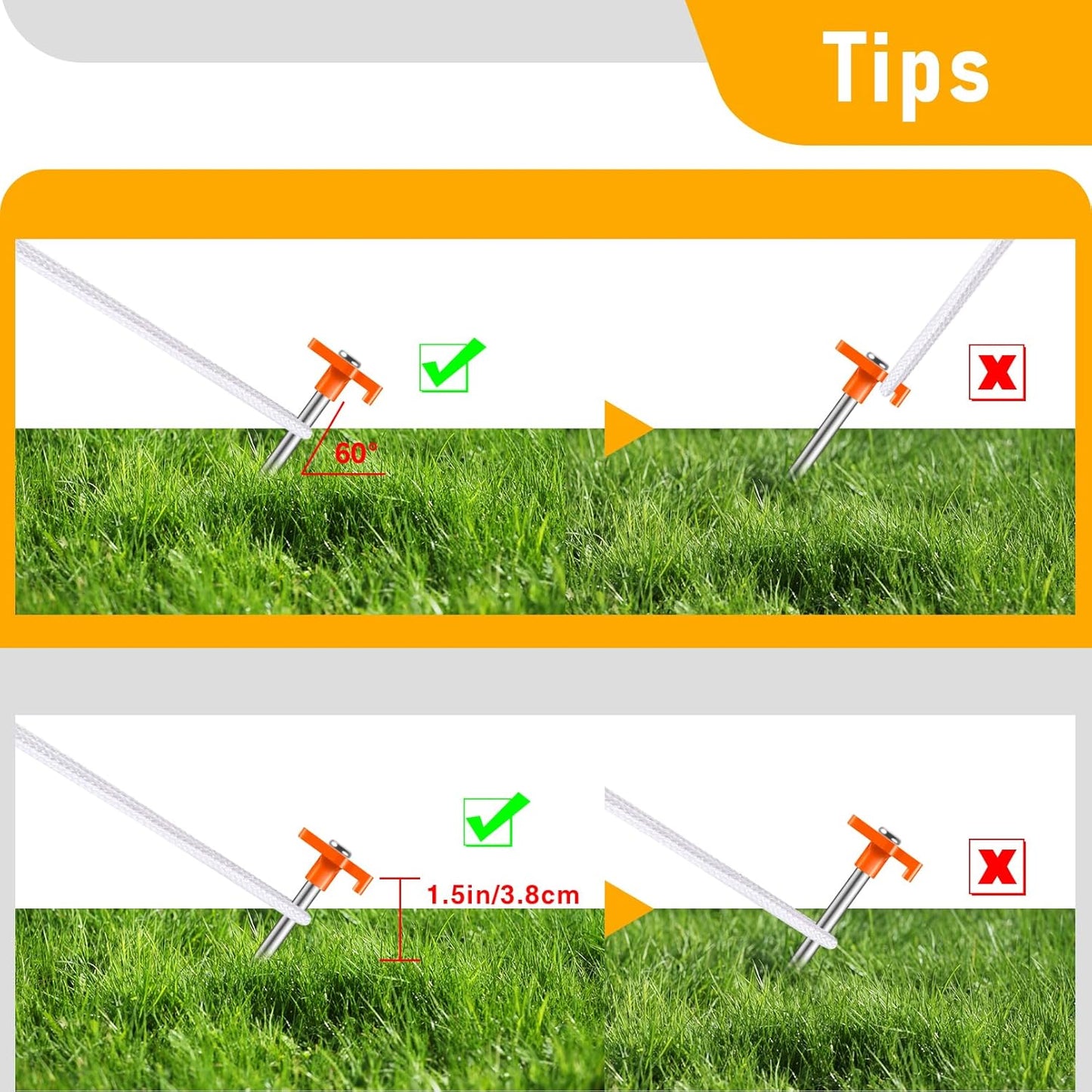 20 Pack Tent Stakes Heavy Duty, 9.84 Inch Rust-Proof Yard Stake Ground Stakes, Metal Tent Pegs for Camping Patio, Garden, Canopy, Grass, Outdoor (Orange)