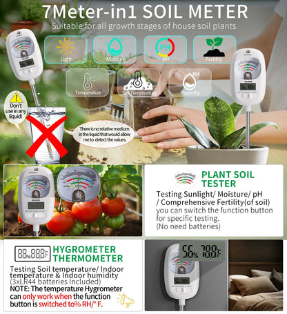 HSLGOVE Soil Test Kit, 7-in-One Soil Moisture Meter/Soil PH Meter/Fertility, Dual Screen Soil
