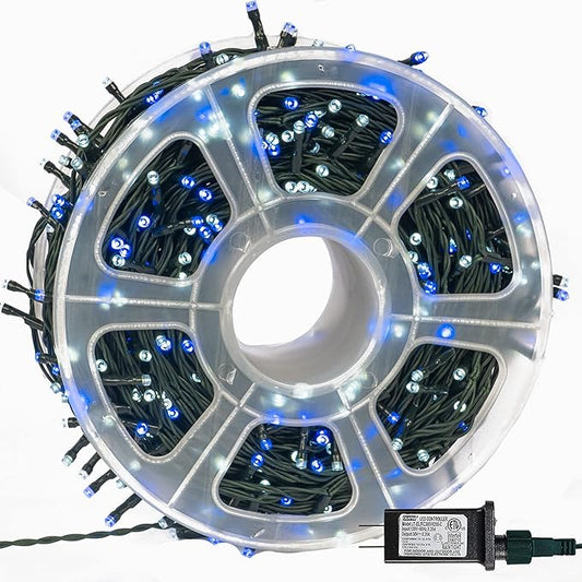 FUNPENY 164FT 500 LED Hanukkah String Lights, 8 Modes Waterproof Plug in Indoor Outdoor Green Wire Light for Jewish Judaism Passover Rosh Christmas Party Decor, Blue & White